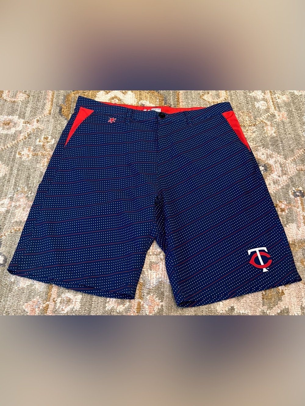 MINNESOTA TWINS Klew Shorts Blue Pin Dot/Red Stripe Men’s Sz 36 waist